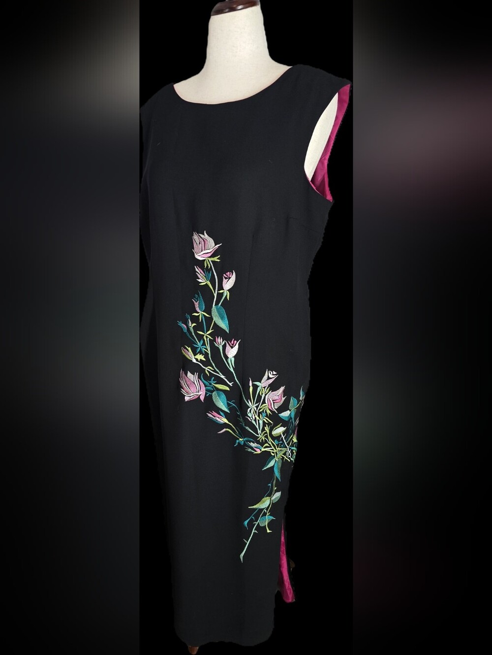 Black Sleeveless Floral Embroidered Maxi Dress - Ultra Dress Size 18